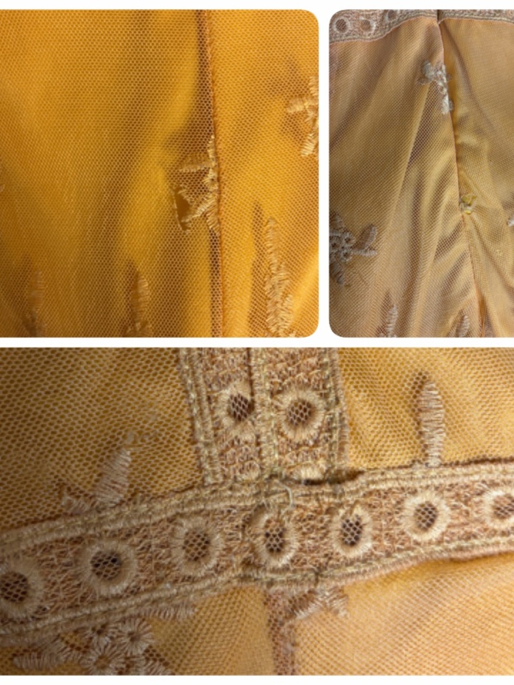 Haute  Monde mustard embroidered lace mesh v neck shorts romper size M - Picture 9 of 9